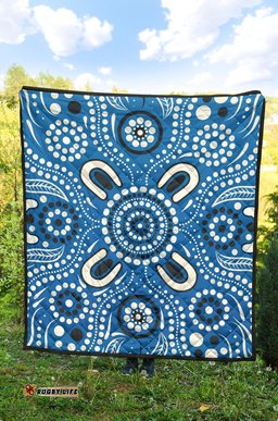 aboriginal premium quilt indigenous circle dot painting blue color