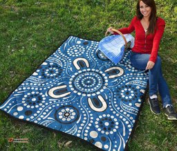 aboriginal premium quilt indigenous circle dot painting blue color