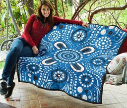 aboriginal premium quilt indigenous circle dot painting blue color