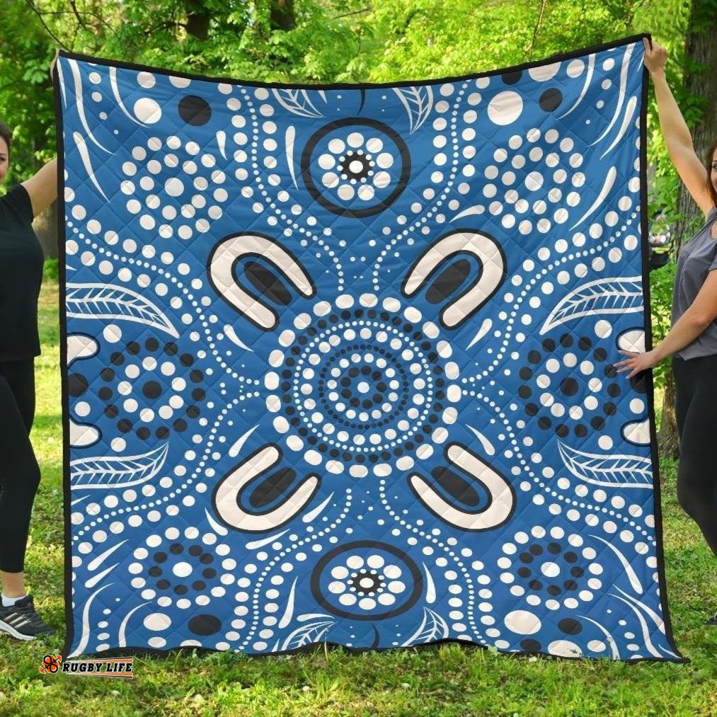aboriginal premium quilt indigenous circle dot painting blue color