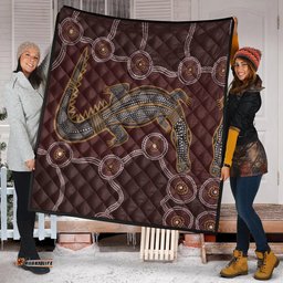 Australia Aboriginal Inspired Quilt -  A Crocodile Aboriginal Styled Dot Painting Artwork Quilt