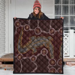 Australia Aboriginal Inspired Quilt -  A Crocodile Aboriginal Styled Dot Painting Artwork Quilt