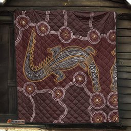Australia Aboriginal Inspired Quilt -  A Crocodile Aboriginal Styled Dot Painting Artwork Quilt