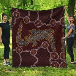 Australia Aboriginal Inspired Quilt -  A Crocodile Aboriginal Styled Dot Painting Artwork Quilt