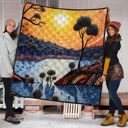 Australia Aboriginal Quilt - Aboriginal River In Circle and Dot Painting Quilt