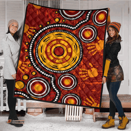 Australia Aboriginal Inspired Quilt - Aboriginal dot art connection concept with handprints