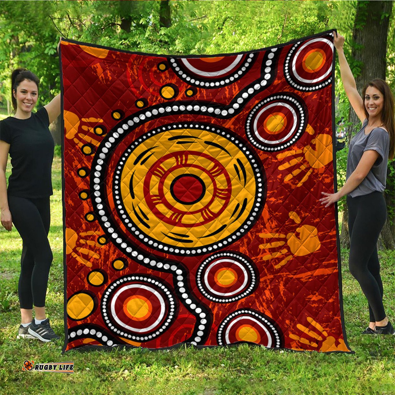 Australia Aboriginal Inspired Quilt - Aboriginal dot art connection concept with handprints