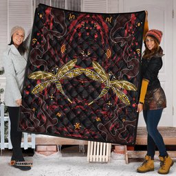 Australia Aboriginal Inspired Quilt - Aboriginal Art Background With Dragonfly Quilt