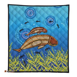 Australia Aboriginal Quilt - Mother And Baby Dugong Aboriginal Art Inspired Quilt