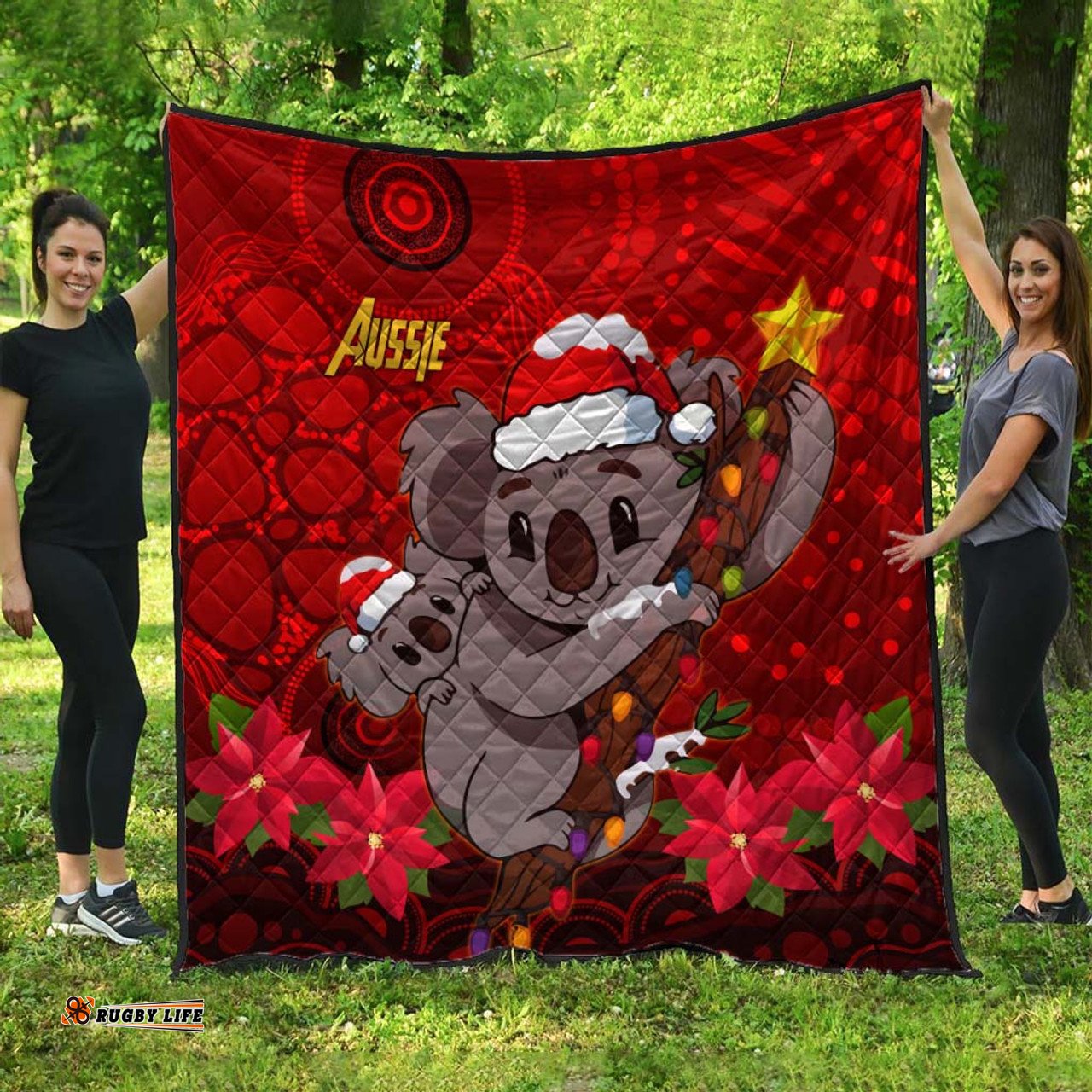 Aboriginal Christmas Quilt - Aussie Koala Christmas Poinsettia with Aboriginal Inspired Quilt