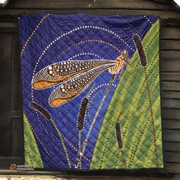 Australia Aboriginal Inspired Quilt - Dragonfly On Cattails Aboriginal Style Art Quilt