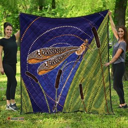 Australia Aboriginal Inspired Quilt - Dragonfly On Cattails Aboriginal Style Art Quilt