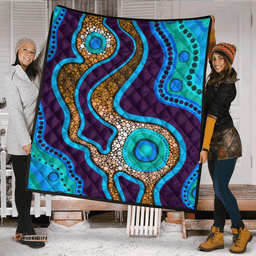 Australia Aboriginal Inspired Quilt - Aboriginal dot art vector background with river