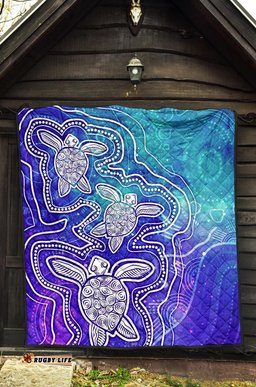 aboriginal premium quilt sea turtle with indigenous patterns blue