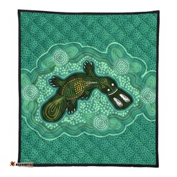 Australia Aboriginal Quilt - Green Platypus Aboriginal Art Inspired Quilt