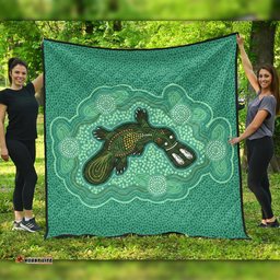 Australia Aboriginal Quilt - Green Platypus Aboriginal Art Inspired Quilt