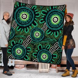 Australia Aboriginal Quilt - Green Aboriginal Dot Art Background Quilt