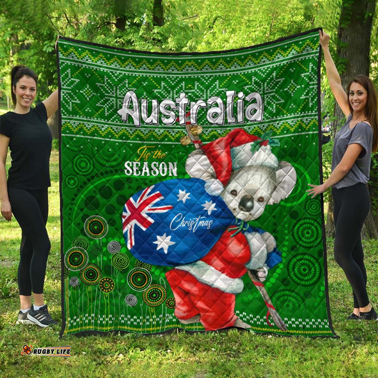 Aboriginal Christmas Quilt - Custom Australia Koala Ugly Christmas with Aboriginal Inspired Green Quilt