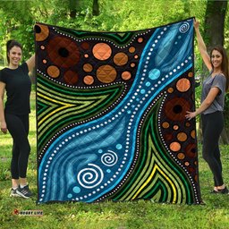 Australia Aboriginal Inspired Quilt - Aboriginal Landscape Illustration of forest, river and land
