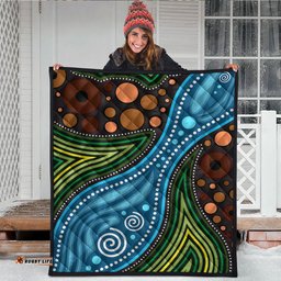 Australia Aboriginal Inspired Quilt - Aboriginal Landscape Illustration of forest, river and land