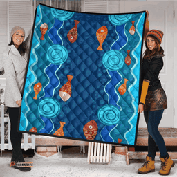 Australia Aboriginal Inspired Quilt - Aboriginal dot art painting with fish