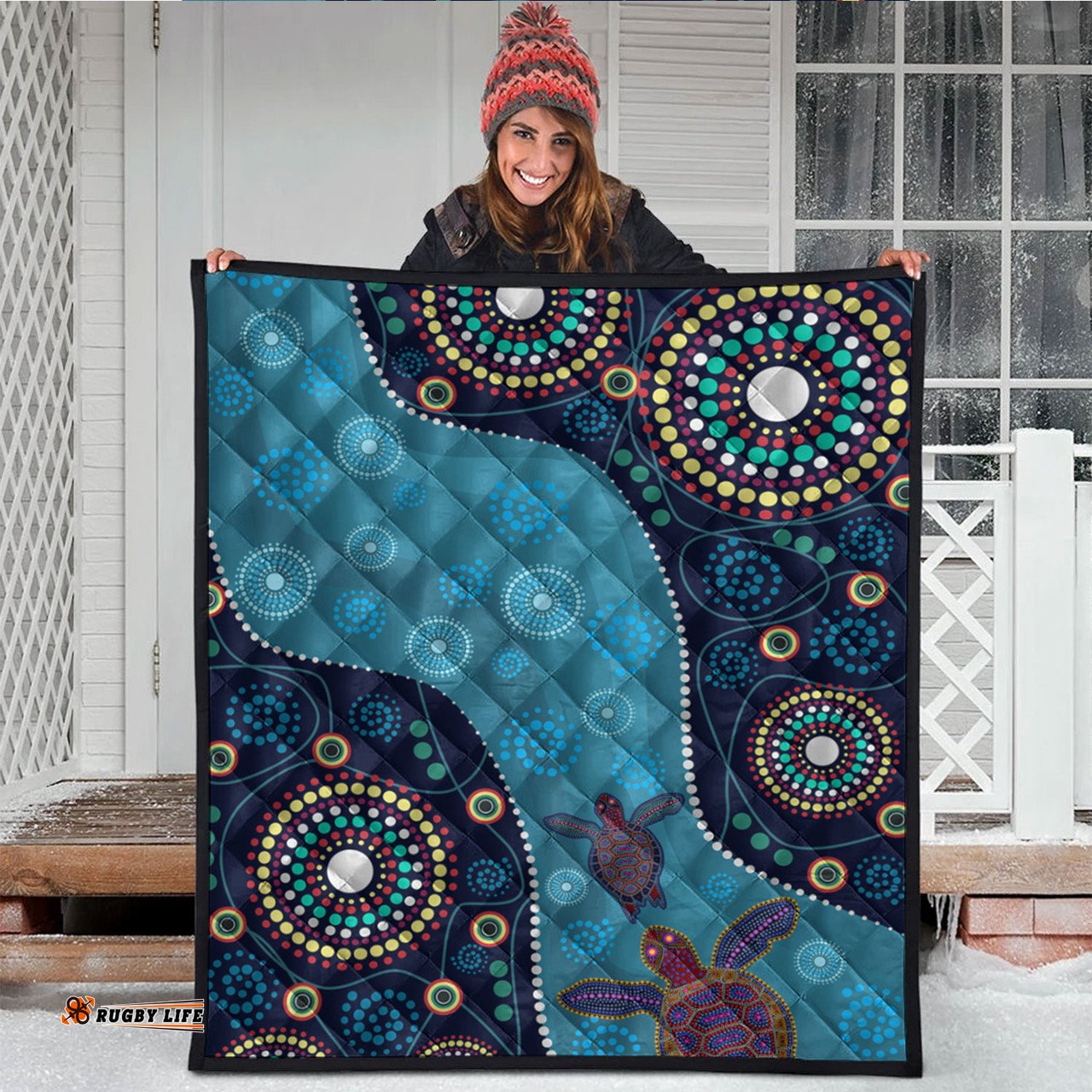 Australia Aboriginal Inspired Quilt - Aboriginal Inspired Dreaming Turtles-Dot Art