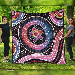 Australia Dot Painting Inspired Aboriginal Quilt - Turtles With Dot In Aboriginal Quilt