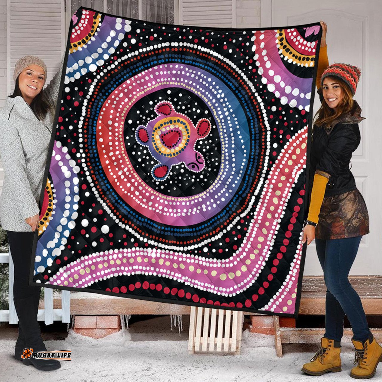 Australia Dot Painting Inspired Aboriginal Quilt - Turtles With Dot In Aboriginal Quilt