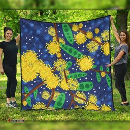 Australia Aboriginal Quilt - Australian Yellow Wattle Flower Artwork Quilt
