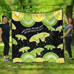 Australia Animals Aboriginal Quilt - Your Wings Already Exist Aboriginal Green Butterflies Art Inspired Quilt