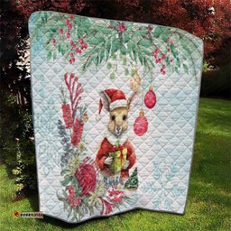 australia christmas quilt kangaroo santa with aussie flower watercolor