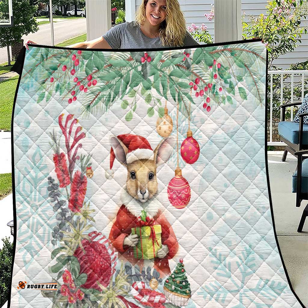 australia christmas quilt kangaroo santa with aussie flower watercolor