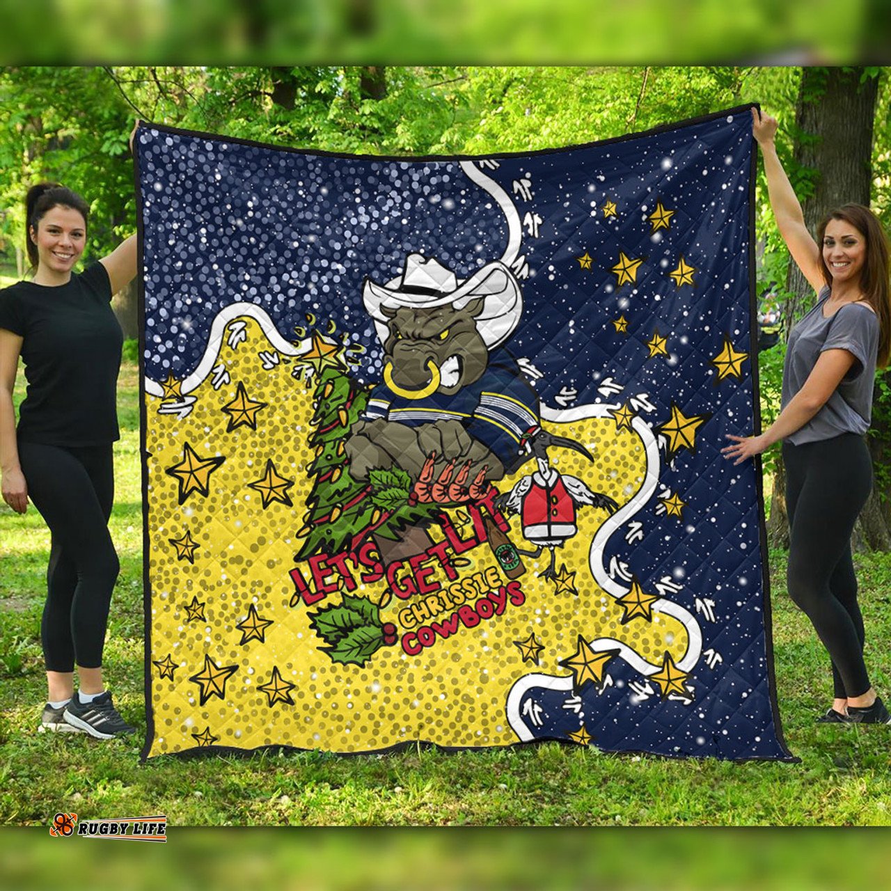 North Queensland Cowboys Christmas Custom Quilt - Let's Get Lit Chrisse Pressie Quilt