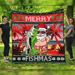 Australia Christmas Fishing Quilt - Merrry Fishmas Angler Santa Claus Quilt