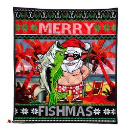 Australia Christmas Fishing Quilt - Merrry Fishmas Angler Santa Claus Quilt