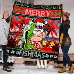 Australia Christmas Fishing Quilt - Merrry Fishmas Angler Santa Claus Quilt