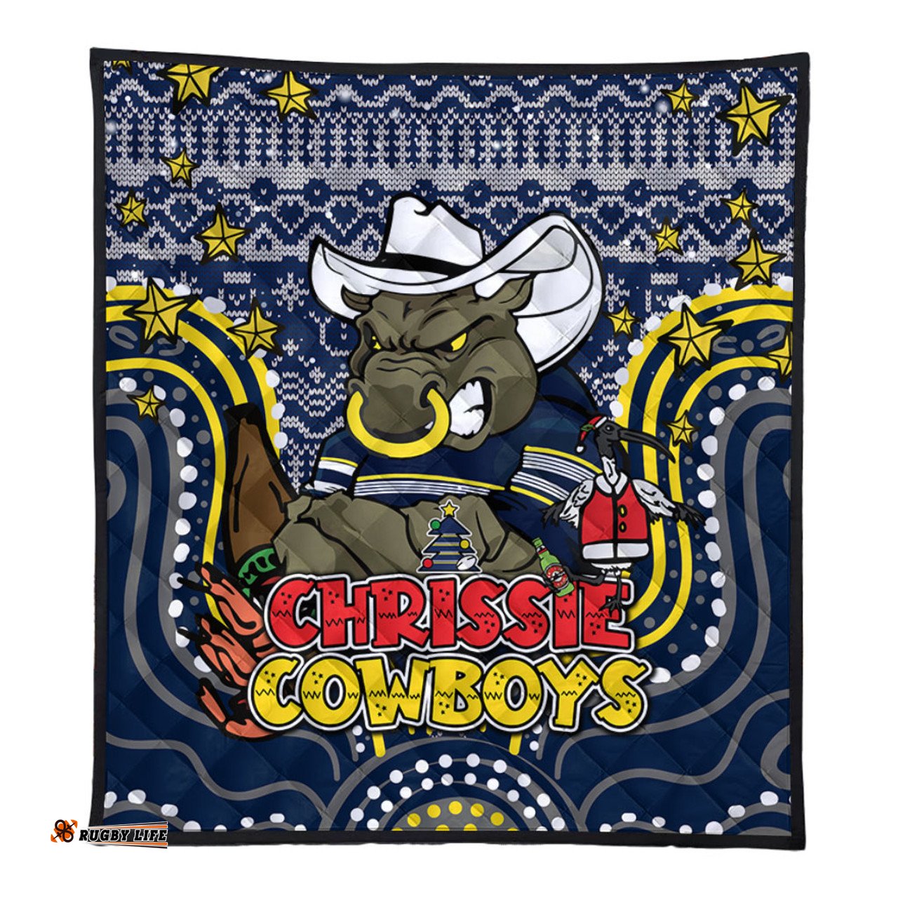 North Queensland Cowboys Christmas Custom Quilt - Christmas Knit Patterns Vintage Jersey Ugly Quilt