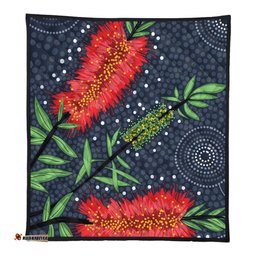 Australia Flowers Aboriginal Quilt - Red Bottle Brush Tree Depicted In Aboriginal Style Quilt