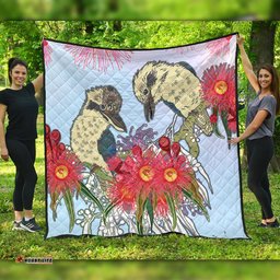 Australia Kookaburra Quilt - Couple Kookaburra With Eucalyptus Flower Art Quilt