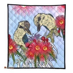 Australia Kookaburra Quilt - Couple Kookaburra With Eucalyptus Flower Art Quilt