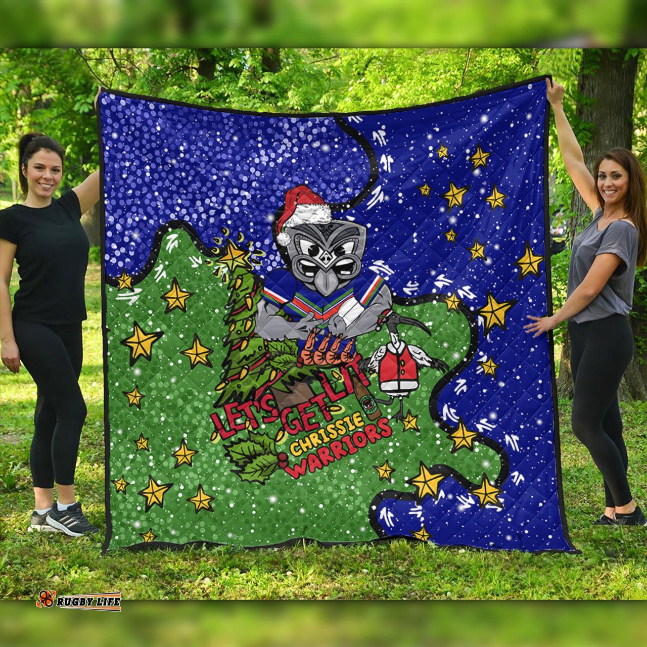 New Zealand Warriors Christmas Custom Quilt - Let's Get Lit Chrisse Pressie Quilt