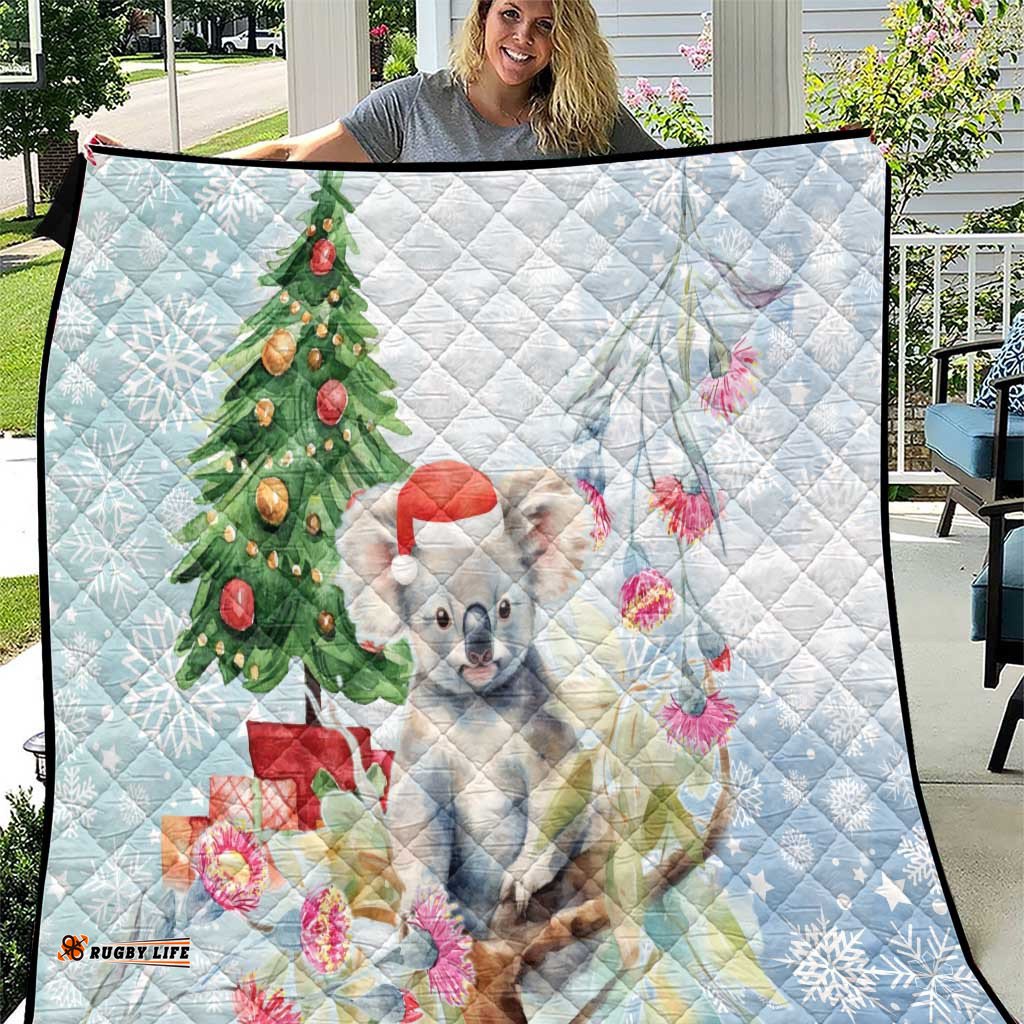 australia christmas quilt koala santa with eucalyptus watercolor