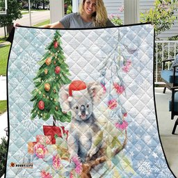 australia christmas quilt koala santa with eucalyptus watercolor