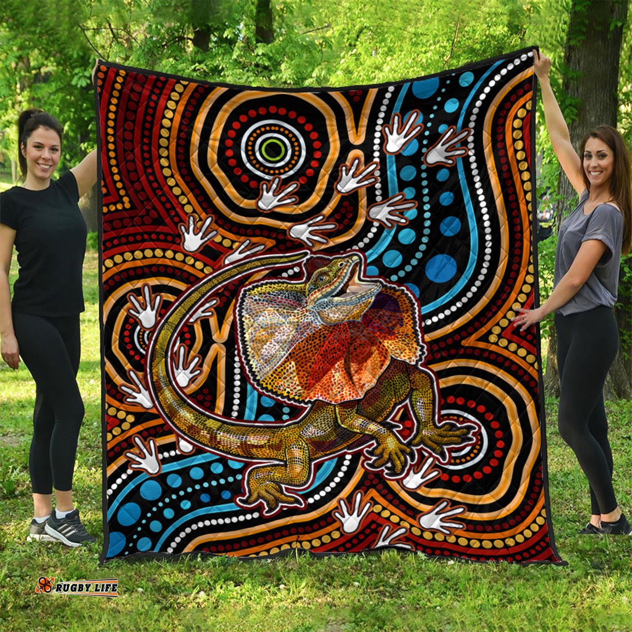 Australia Aboriginal Inspired Quilt - Aboriginal Inspired frill necked lizard dreaming