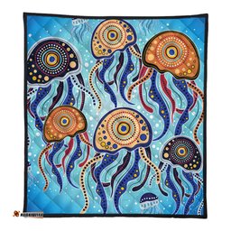 Australia Dot Painting Inspired Aboriginal Quilt - Jellyfish Art In Aboriginal Dot Style Quilt