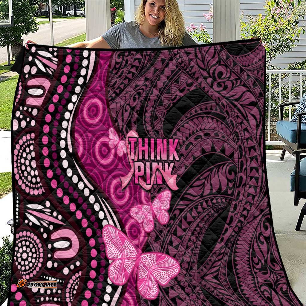 think pink breast cancer awareness quilt butterfly aboriginal mix polynesian pattern