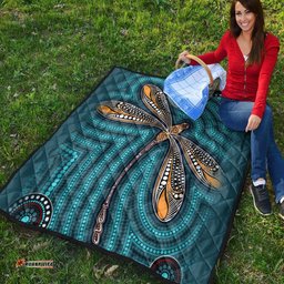 Australia Aboriginal Inspired Quilt - Dragonfly Aboriginal Art Vector Painting Quilt