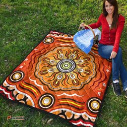Australia Aboriginal Inspired Quilt - The Sun Indigenous Aboiginal Inspired Dot Painting Style