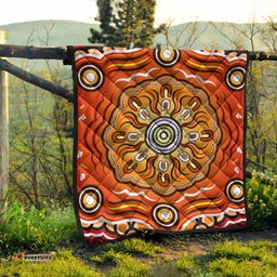 Australia Aboriginal Inspired Quilt - The Sun Indigenous Aboiginal Inspired Dot Painting Style
