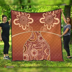 Australia Aboriginal Quilt - Brown Kangaroo In Aboriginal Dot Art Quilt